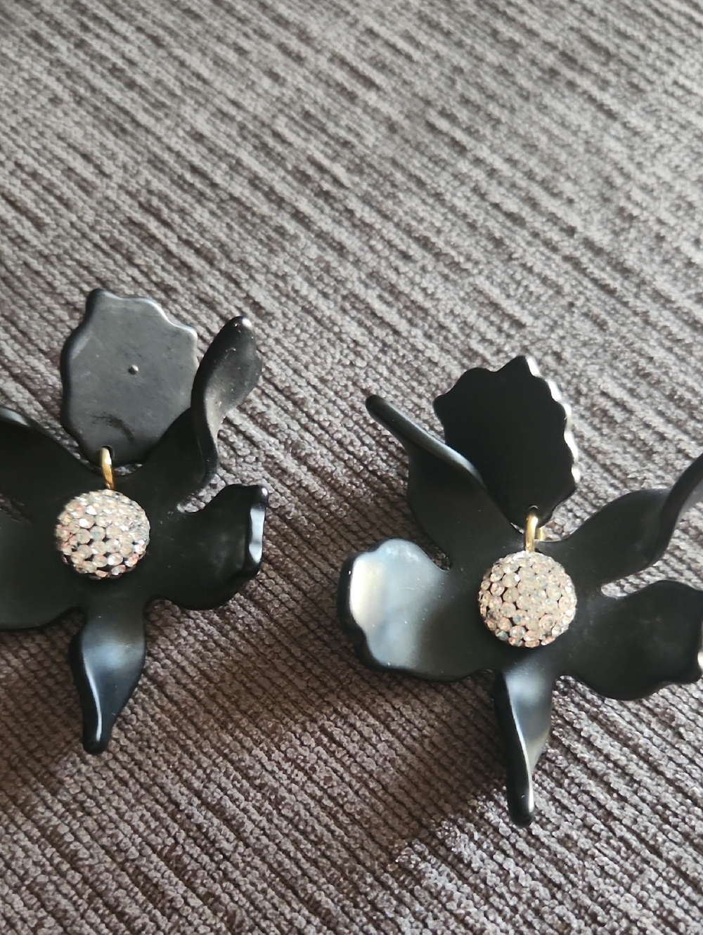 Keke Sadoughi Black Floral Drop Earrings with Crystal Accent